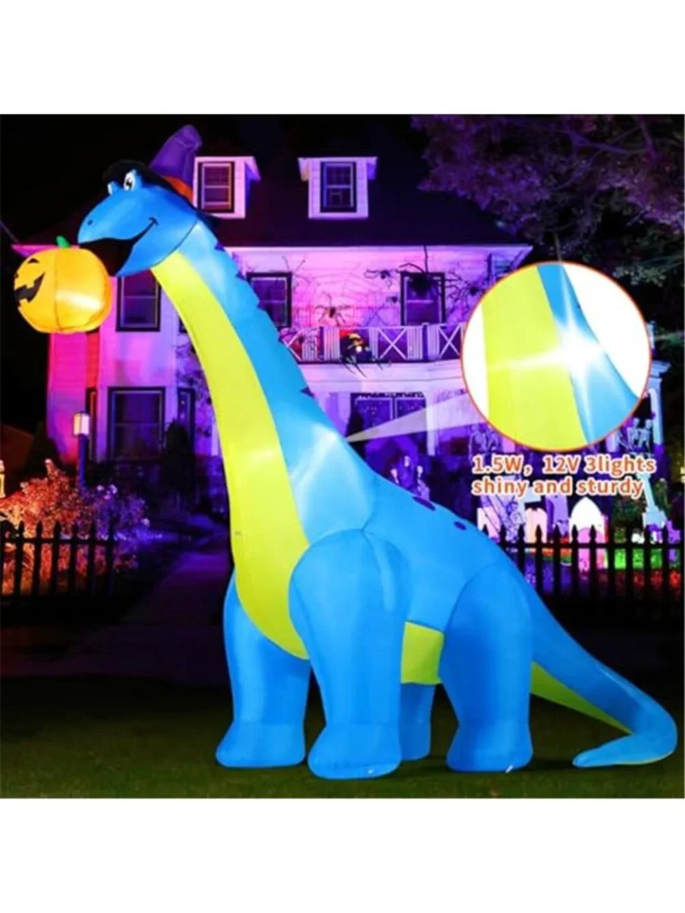 10 FT Tall Inflatable Dinosaurs Eating Pumpkin Blow Up with Built-in LED